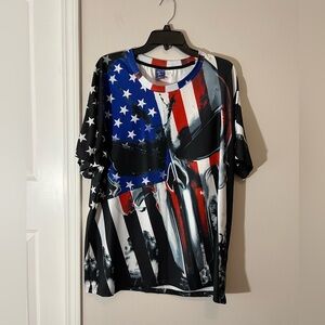 Mr 1991 INC & Miss Go Patriotic American Flag Skull T-Shirt